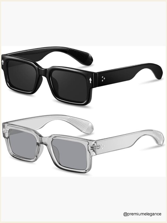 Trendy Chunky Rectangle Square Frame Sunglasses UV400 Protection